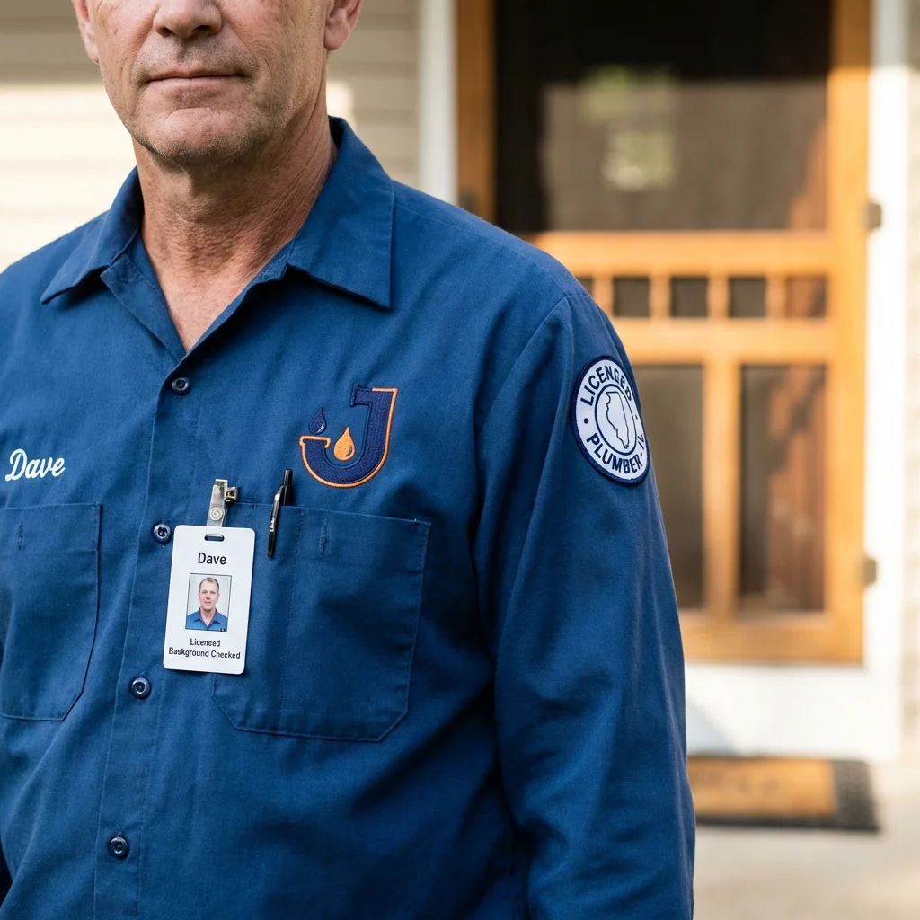 Licensed plumber showing ID badge in Poplarville, MS