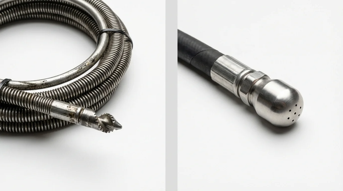 Drain snake cable and hydro jetting nozzle used for drain cleaning in Poplarville, MS