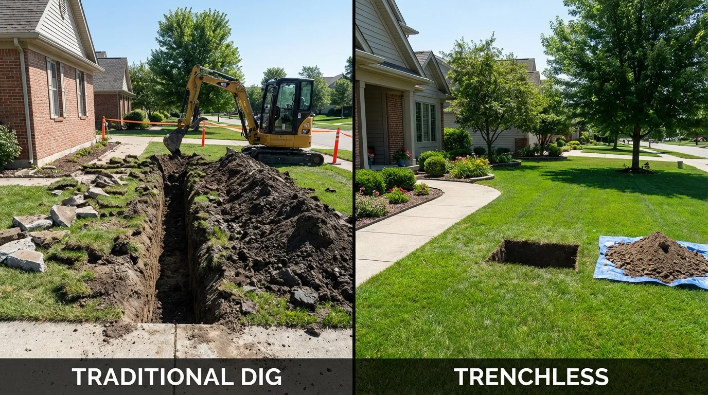 Trenchless sewer repair with minimal yard damage versus traditional excavation in Poplarville, MS